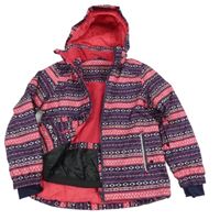 Tmavomodro-růžová vzorovaná funkční šusťáková zimní bunda s kapucí Crivit