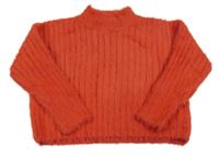 Červený chlupatý žebrovaný oversize svetr Next