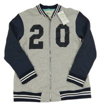 Nové - Šedo-tmavomodrá propínací mikina s číslem Vertbaudet 