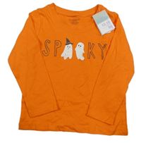 Nové - Oranžové triko s nápisem a duchy Primark