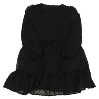 Černé puntíkované šifonové šaty s volánky Primark 