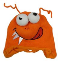 Oranžová pletená podšitá ušanka - příšerka