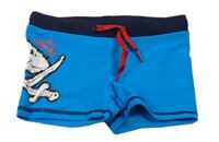 Azurovo-tmavomodré nohavičkové plavky s dinosaurem Schiesser