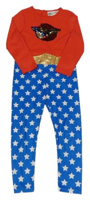 Kostým - Červeno-modrý hvězdičkovaný overal se znakem Wonder Women H&M