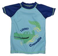 Světlemodro-tmavomodré UV tričko s krokodýlem 