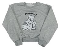 Šedá melírovaná crop mikina s kočkami 