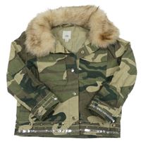 Khaki-béžová army riflová bunda s kožíškem a flitry River Island 