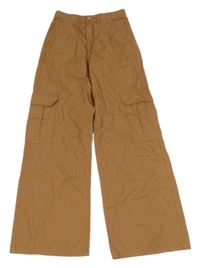 Hnědé plátěné cargo wide leg kalhoty H&M