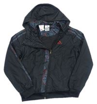 Černo-šedá šusťáková jarní sportovní bunda s kapucí Adidas