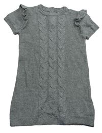 Šedé melírované vlněné šaty se vzorem a volánky H&M