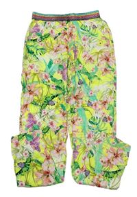 Citronové chino lehké kalhoty s kytičkami a motýlky a barevným pruhovaným třpytivým pasem VINGINO