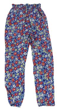 Cobaltově modro-barevné květované lehké kalhoty Tu