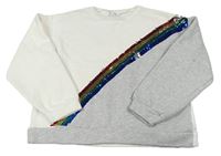 Bílo-šedá oversize crop mikina s duhou z překlápěcích flitrů ZARA
