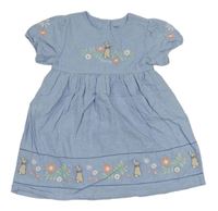 Světlemodré melírované plátěné šaty s králíčky - Peter Rabbit M&S