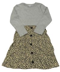 Šedo-světlebéžovo-černé melírované žebrované vzorované šaty s knoflíky PRIMARK