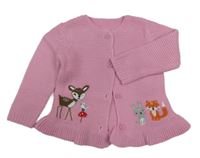 Růžový pletený propínací svetr se zvířátky St. Bernard