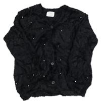 Černý chlupatý propínací svetr s kamínky ZARA