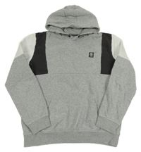 Šedo-bílo-černá melírovaná mikina s nášivkou a kapsou a kapucí GARCIA