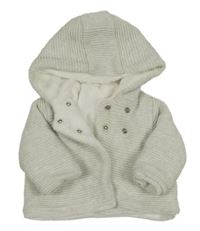 Světlešedý melírovaný žebrovaný propínací zateplený svetr s kapucí OBaïBi