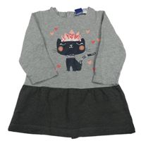 Šedo-tmavošedé melírované teplákové šaty s kočičkou lupilu