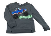 Tmavošedá mikina s monster truckem s překlápěcími flitry M&S