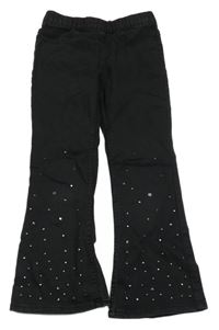 Černé flare leg waist rifle s kamínky H&M