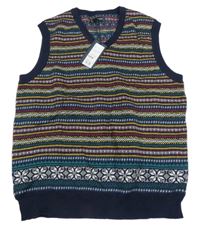 Nové - tmavomodro- barevná vzorovaná pletená vesta HOWICK