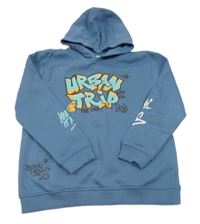 Modrošedá mikina s graffiti nápisy a kapucí L&D