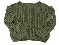 Khaki žebrovaný ažurový pletený oversize svetr C&A