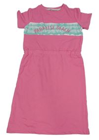 Růžové teplákové šaty s batikovaným vzorem a nápisem YOUNG IDOLS