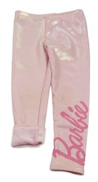 Světlerůžové metalické teplákové teplé legíny s logem - Barbie PRIMARK