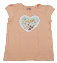 Broskvové tričko se srdíčkem z překlápěcích flitrů s Frozen C&A