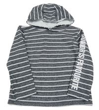 Tmavošedo-bílá pruhovaná melírovaná mikina s nápisem a kapucí Topolino