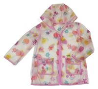Průhledno-růžová pláštěnka s ovocem a jahůdkami a kapucí Matalan