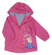 Tmavorůžová šusťáková podzimní bunda s Peppa Pig a kapucí