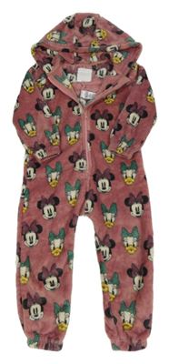 Starorůžová plyšová kombinéza s Minnie a Daisy a kapucí Next