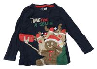 Tmavomodré vánoční triko s perníčkem a soby little kids