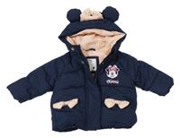 Tmavomodrá prošívaná šusťáková zimní bunda s Minnie a kapucí PRIMARK