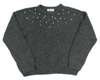Šedý vlněný svetr s perličkami H&M