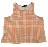 Meruňkovo-bílý kostkovaný crop top New Look