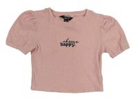Růžové žebrované úpletové crop tričko s nápisem zn. New Look
