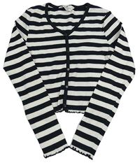 Černo-bílé pruhované žebrované crop triko s knoflíky H&M