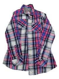 Fuchsiovo-bílo-černá kostkovaná halenka C&A