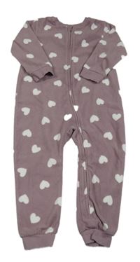 Fialový fleecový overal se srdíčky H&M