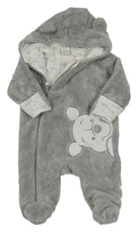 Šedá chlupatá podšitá kombinéza s Púem a kapucí zn. Disney