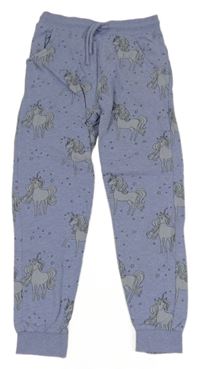 Modrofialové melírované tepláky s jednorožci