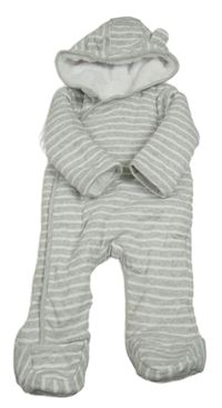 Šedo-bílá pruhovaná zateplená kombinéza s kapucí F&F
