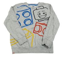 Šedá melírovaná mikina s Lego postavou a kostkami Lego