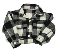 ČErno-smetanová kostkovaná vlněná košilová crop bunda Original Marines