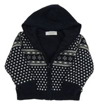 Tmavomodrý vzorovaný zateplený propínací svetr s kapucí Early Days